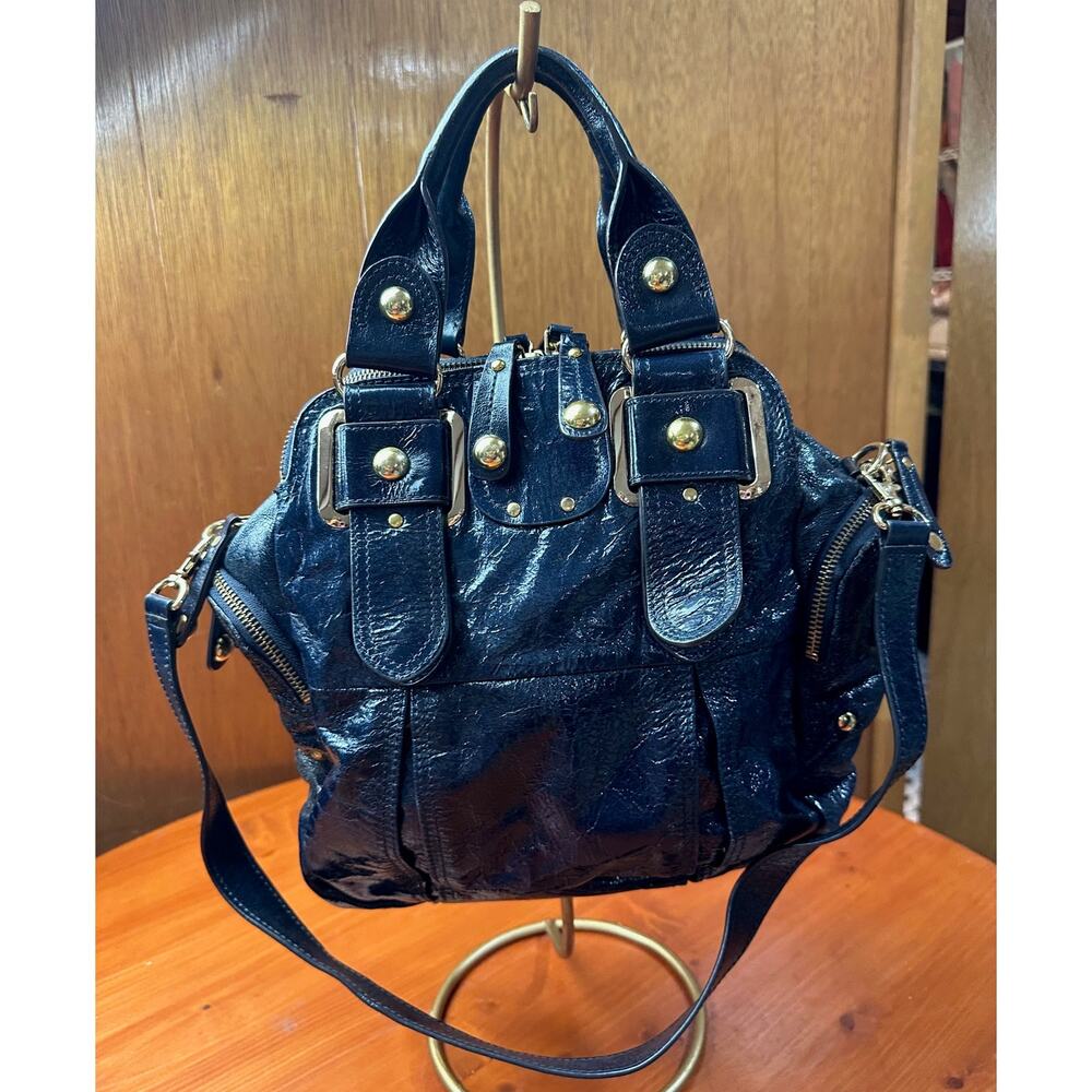 Hype Navy Patent Leather Bag with Shoulder Strap